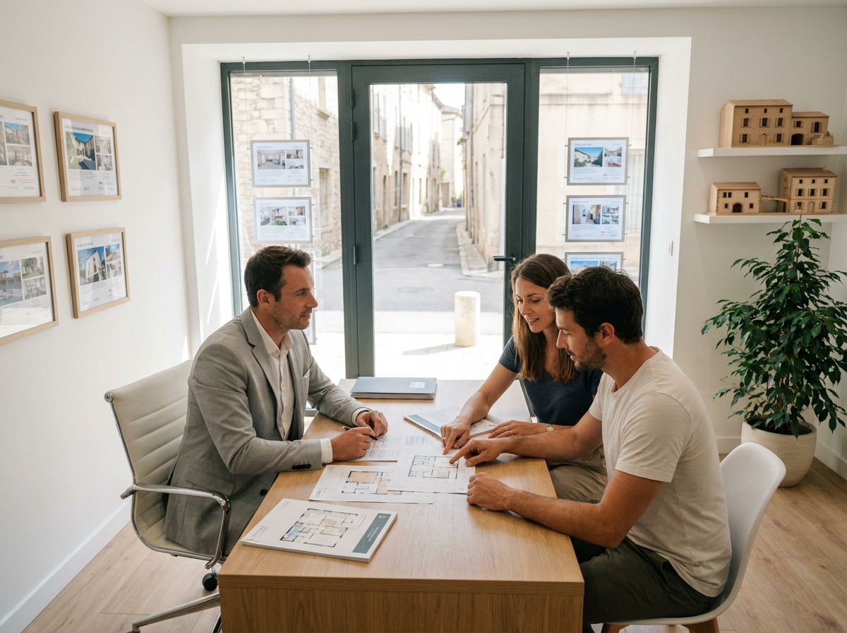 Conseiller immobilier ARE Immo en réunion avec des clients pour un projet d'achat immobilier à Ganges