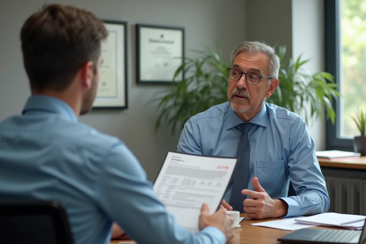 Homme discutant de ses revenus de placement avec un conseiller financier dans un bureau