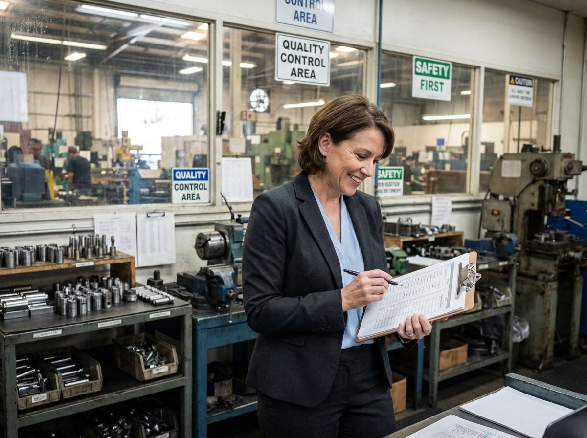 Femme responsable contrôle qualité dans une usine moderne