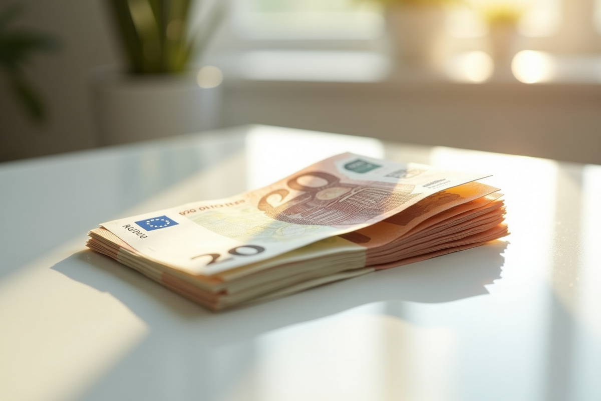 Billets d euro empiles sur une table brillante