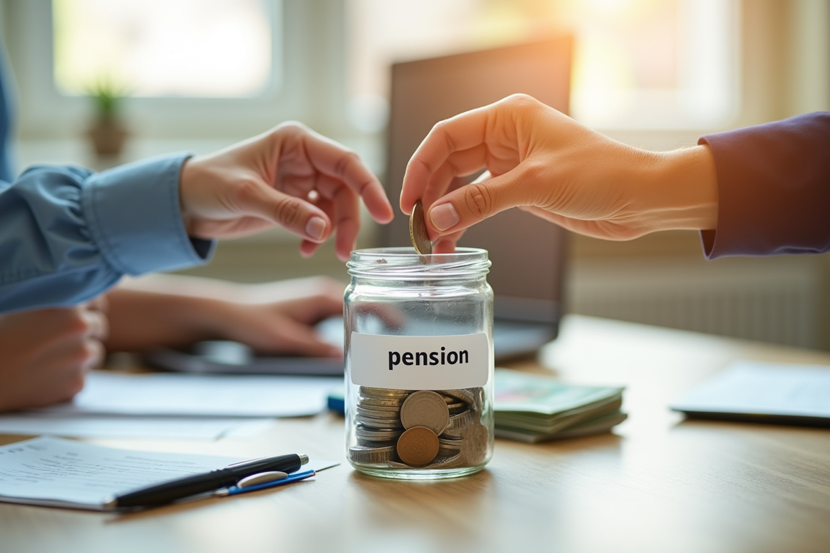 Main déposant des euros dans un pot pour la pension