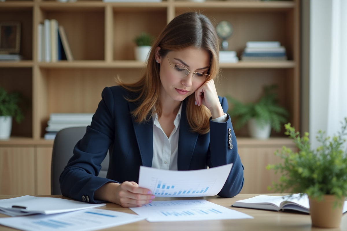 Femme d'affaires analysant des graphiques financiers