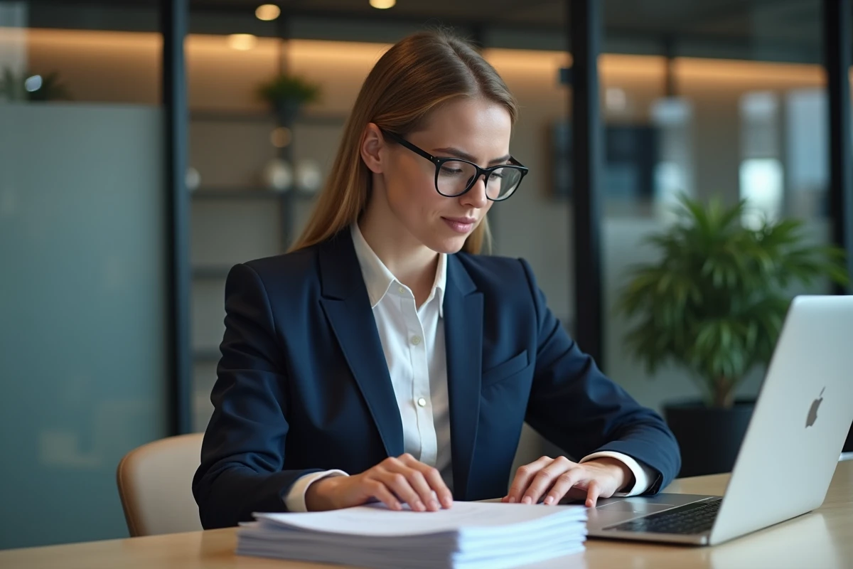 Femme d affaires en bureau moderne avec ordinateur portable