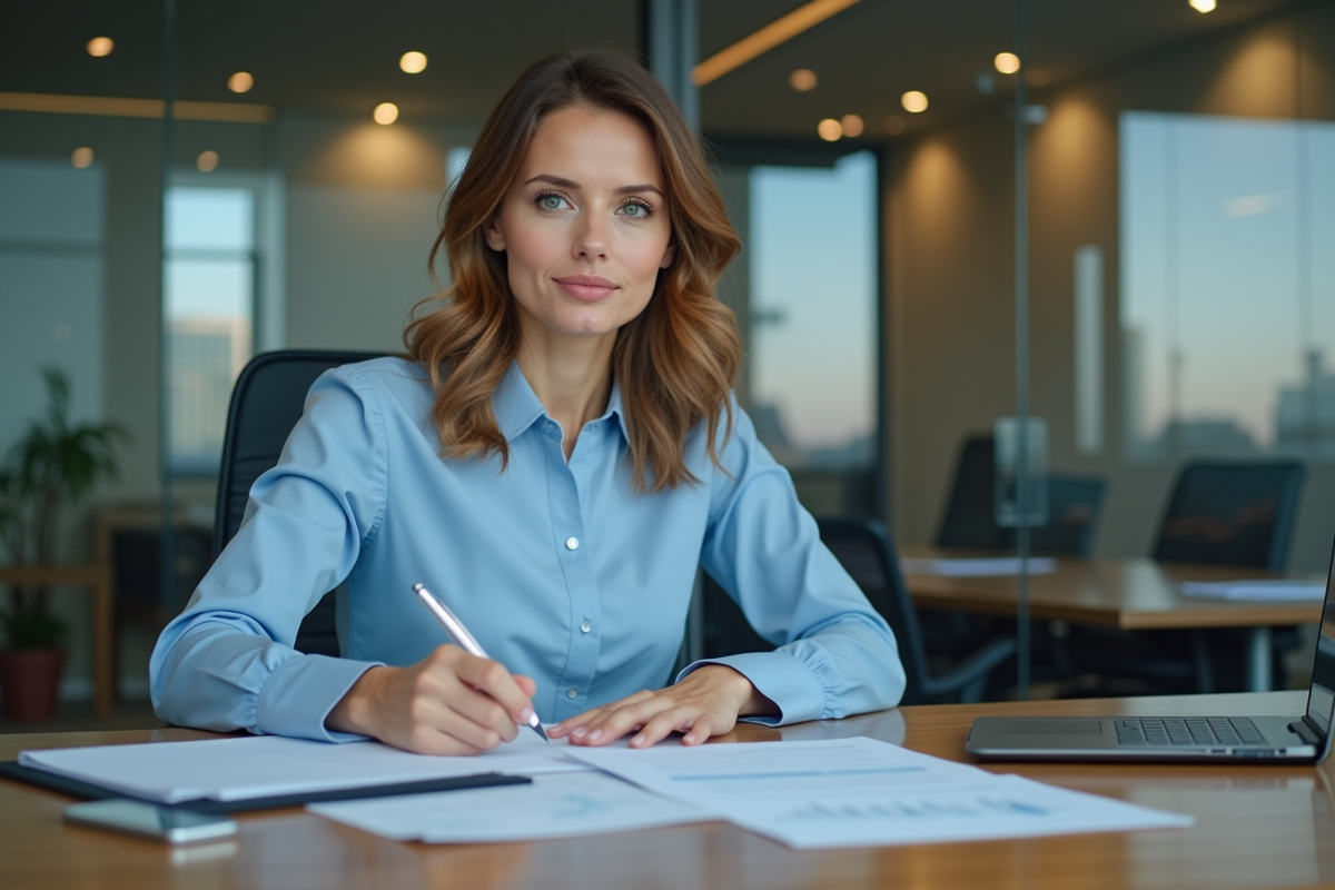 Femme d affaires concentrée lors d une réunion au bureau