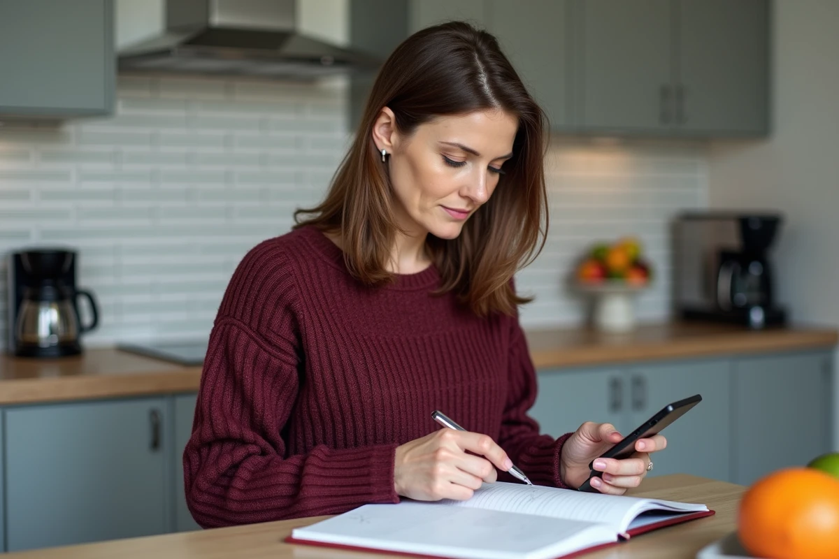 Femme consultant son application bancaire pour suivre le versement de sa pension d'invalidité