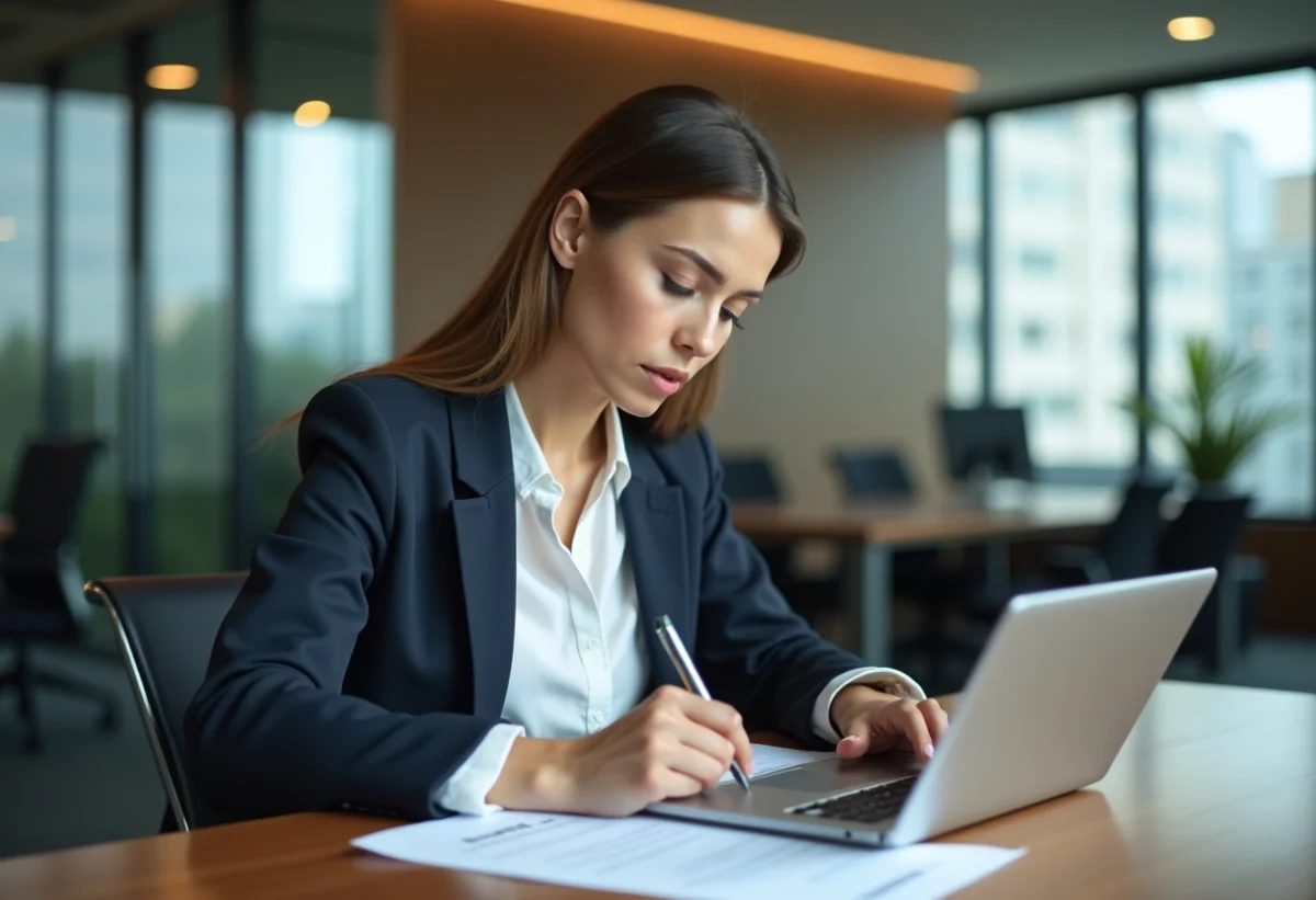 Femme remplissant une demande de credit dans une banque moderne