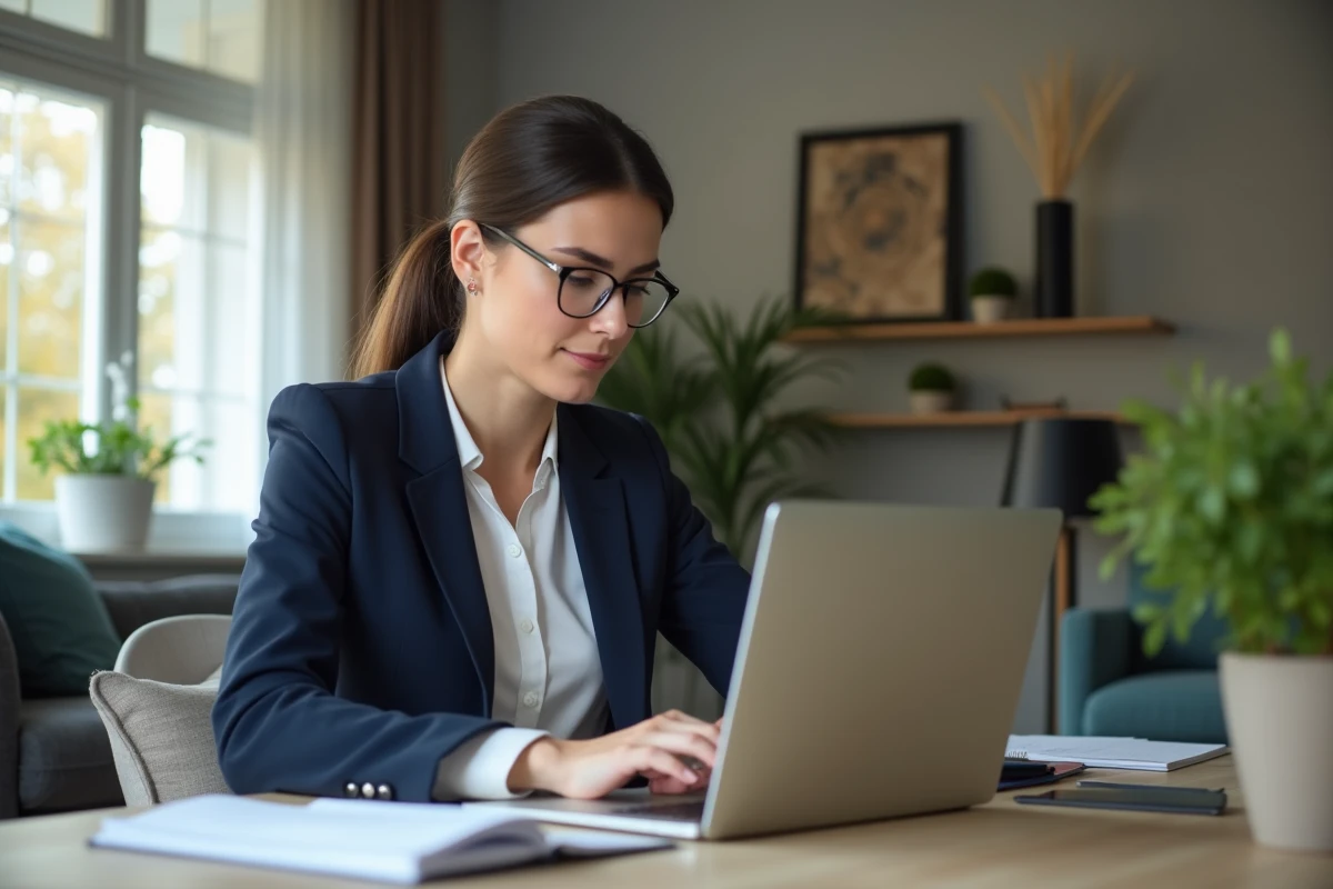 Femme professionnelle utilisant la banque en ligne à domicile