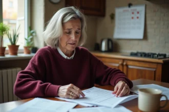 Femme consultant des documents d'assurance à la maison pour respecter les délais de déclaration de sinistre