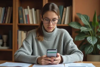 Femme consultant une application bancaire sur smartphone pour sécuriser son argent au quotidien