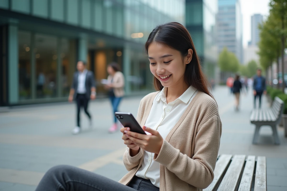 Jeune femme utilisant son smartphone en ville