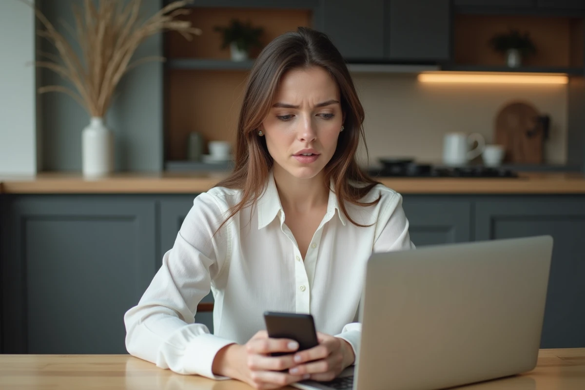 Femme en tenue professionnelle travaillant à domicile