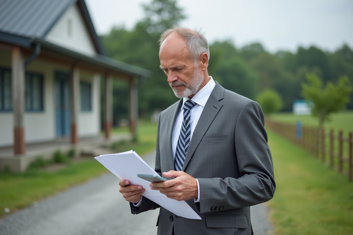Gestionnaire rural examinant des documents en extérieur