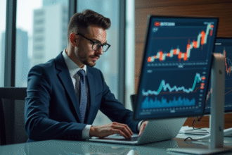 Homme d'affaires analysant des graphiques de cryptomonnaies