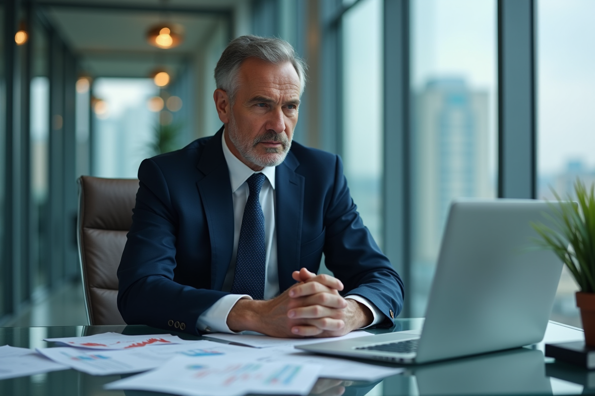 Homme d'affaires anxieux devant des documents financiers