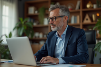 Homme d'affaires en costume dans un bureau moderne
