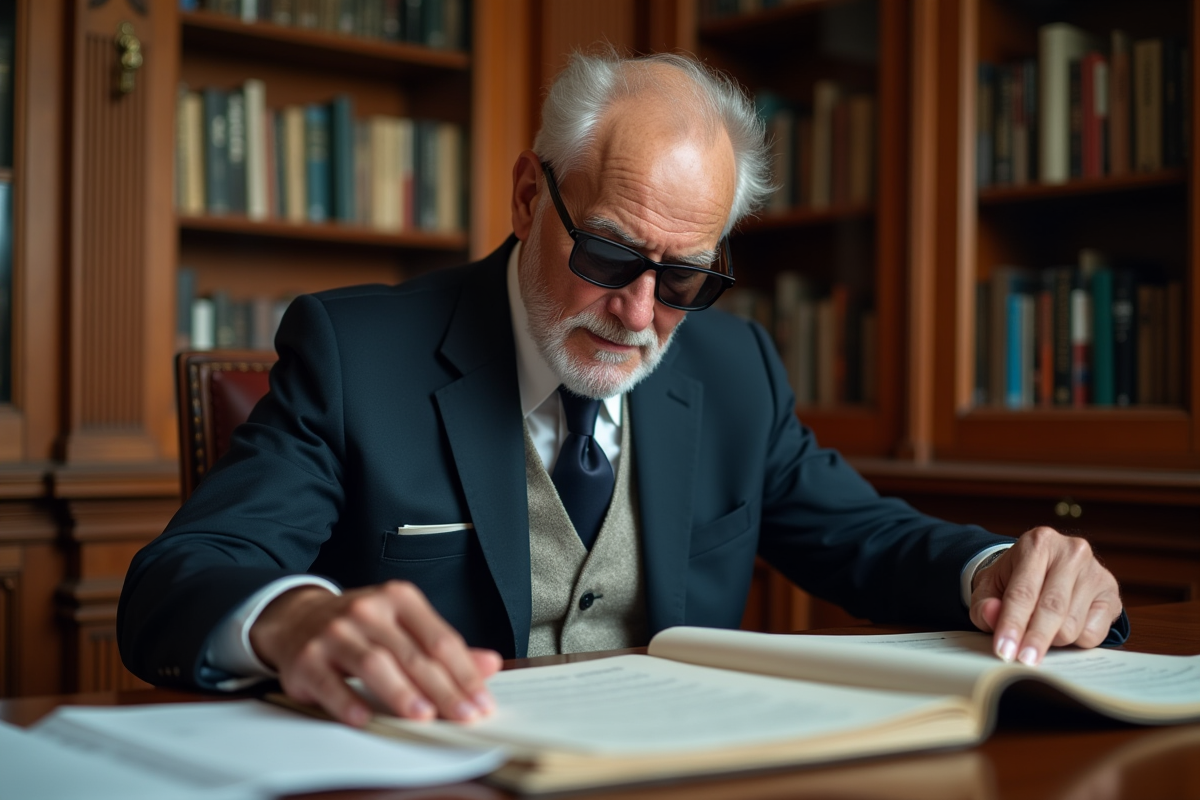 Homme âgé en costume élégant à son bureau ancien