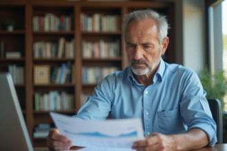 Homme d'affaires en bureau à domicile regardant des papiers