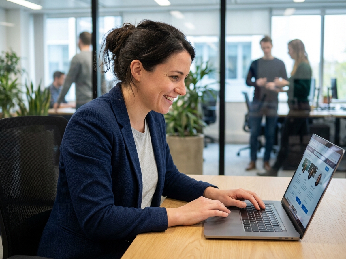 Jeune femme professionnelle souriante au bureau moderne