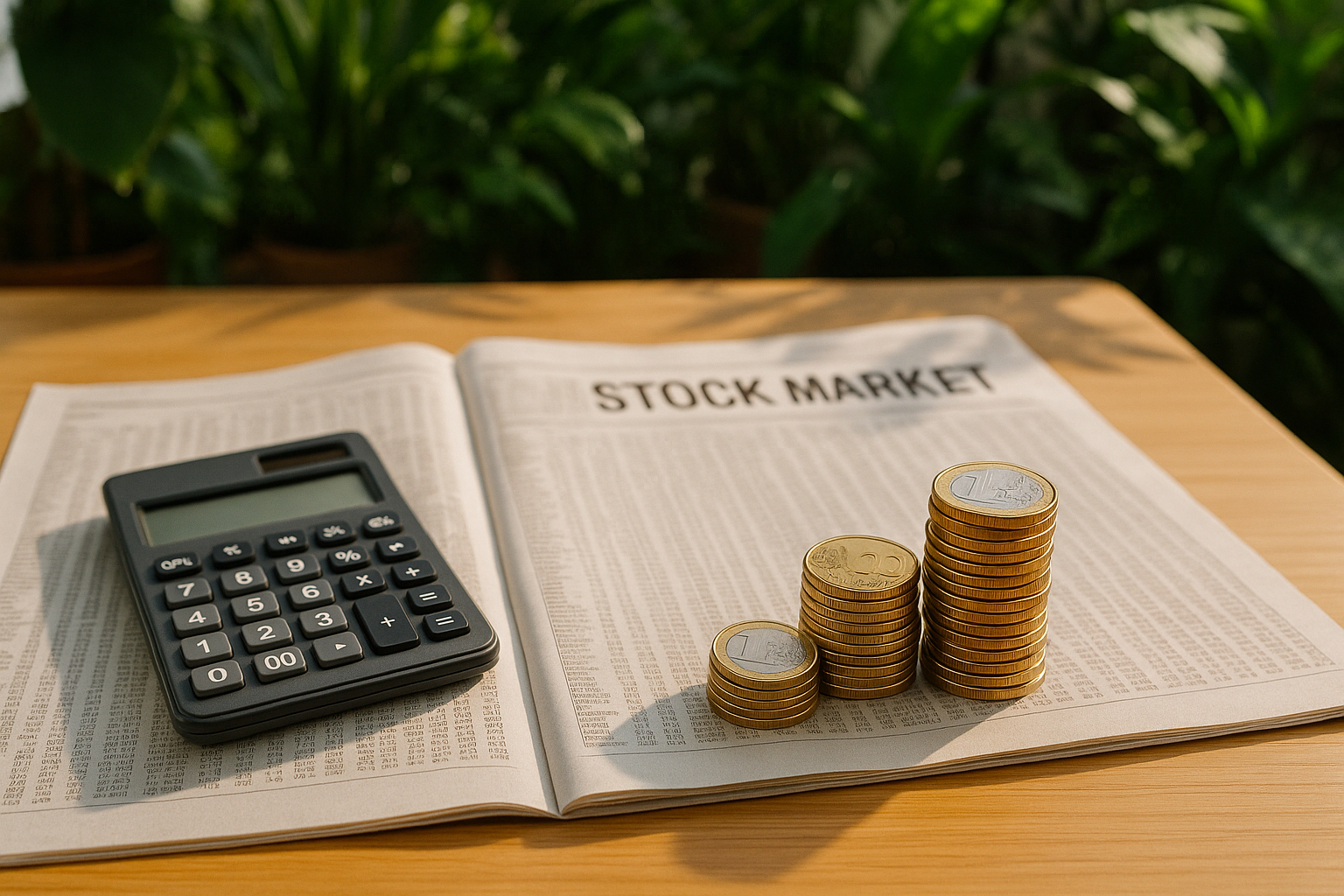 Journal boursier et pièces d euro pour investissement