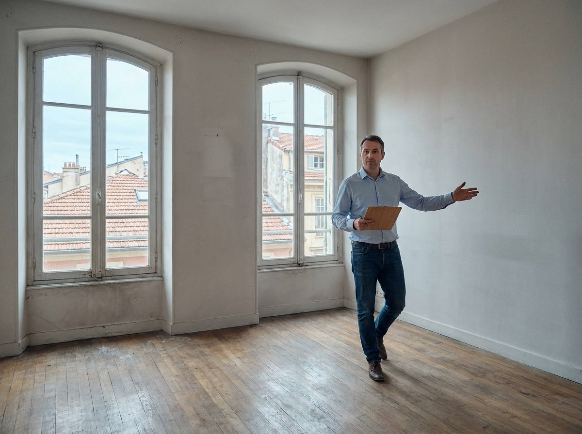 Propriétaire inspectant un appartement vide avant mise en location à Nice