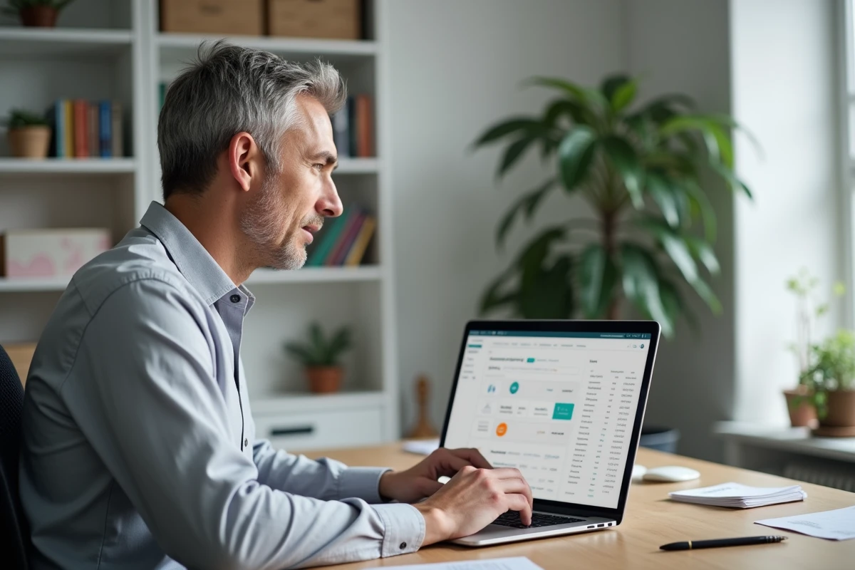 Père consultant le tableau de bord de gestion du compte Pixpay de son enfant sur un ordinateur portable