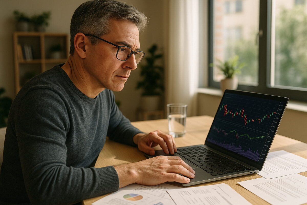 Personne confiante analyse graphiques financiers à son bureau
