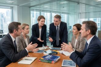 Groupe de professionnels en réunion dans un bureau moderne