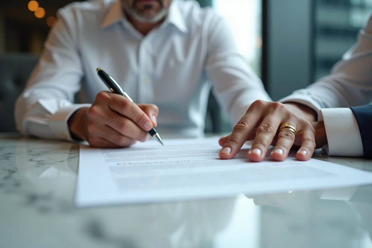 Gros plan sur les mains signant un contrat d