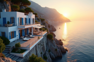 Villa de luxe sur la côte amalfi au coucher du soleil