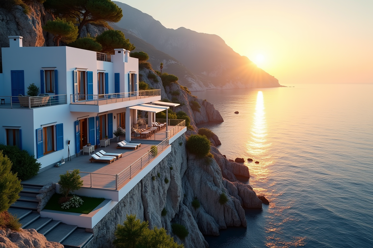 Villa de luxe sur la côte amalfi au coucher du soleil